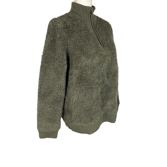 Barefoot Dreams CozyChic Shearling Half-Zip Olive Pullover Sweater Size Medium - Picture 3 of 7